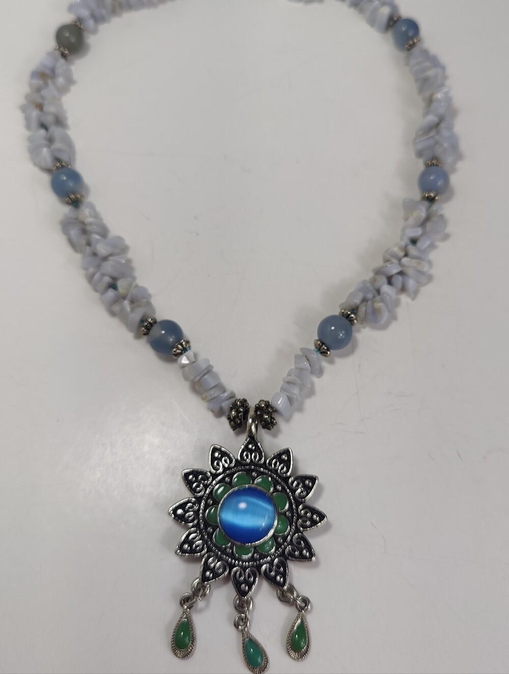 Vintage Celestial Sun Pendant Necklace Genuine Stone Chip Nugget Beads Purple